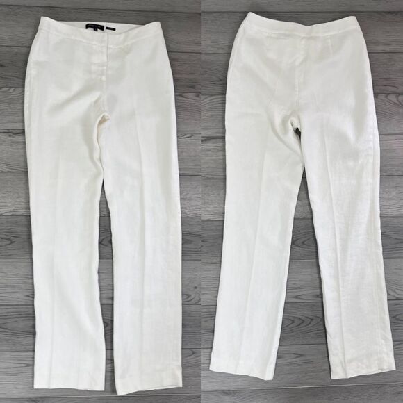 Lafayette 148 Barrow Women Size 4 Cream Linen Straight Leg Pants Trouser Office - Picture 1 of 13
